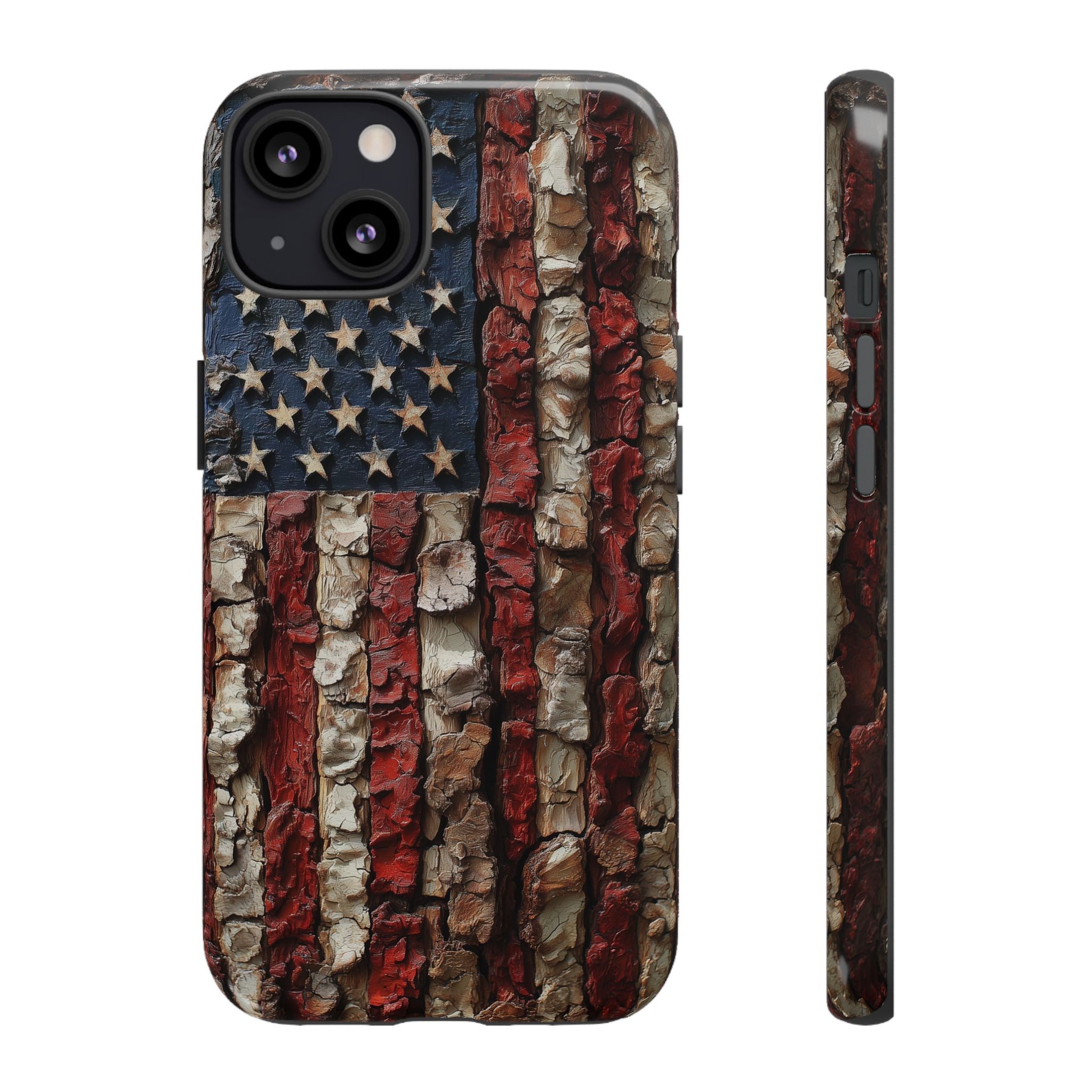 American Flag Bark Wood UV Print
