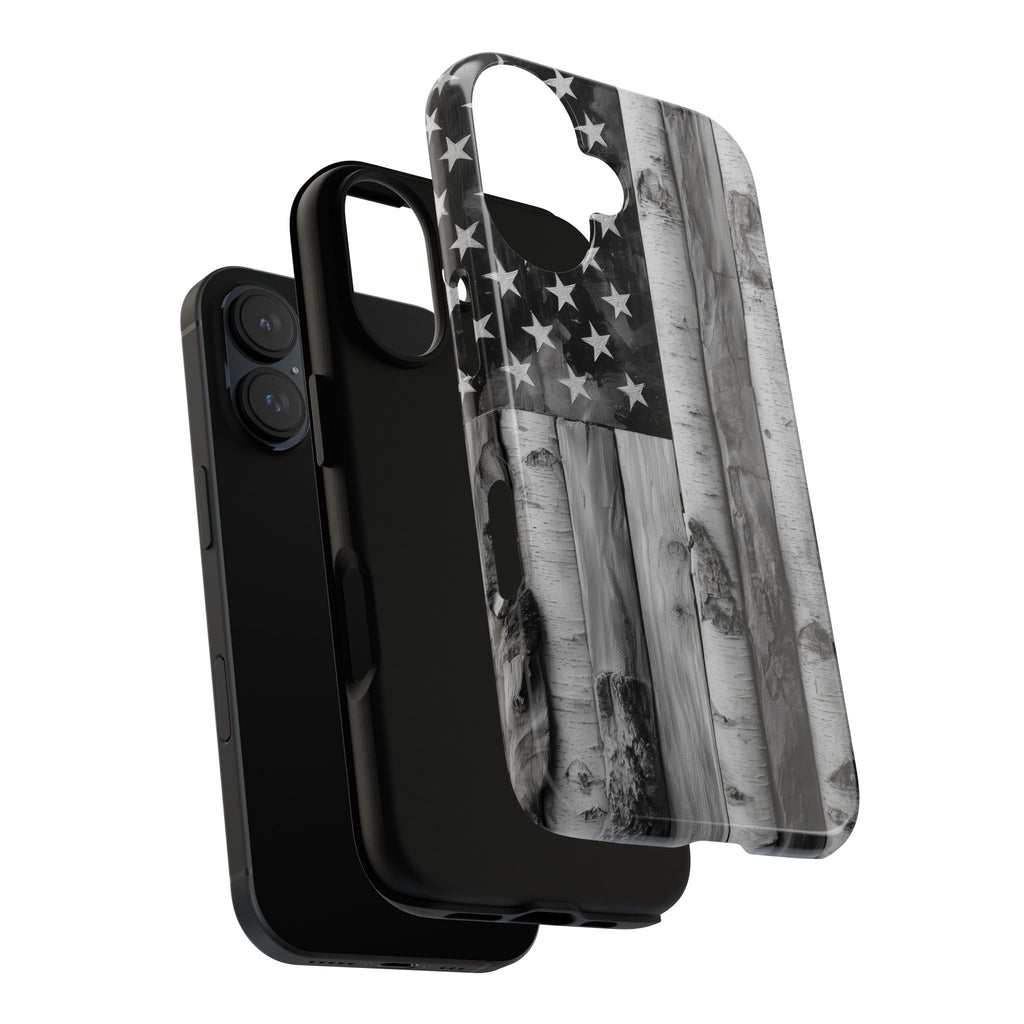 American Flag Flat Gray Wood Tone