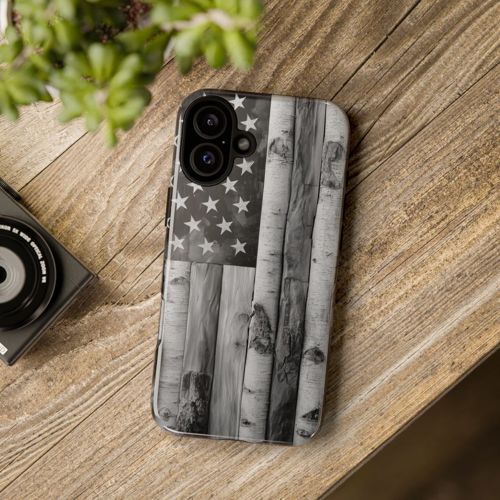 American Flag Flat Gray Wood Tone