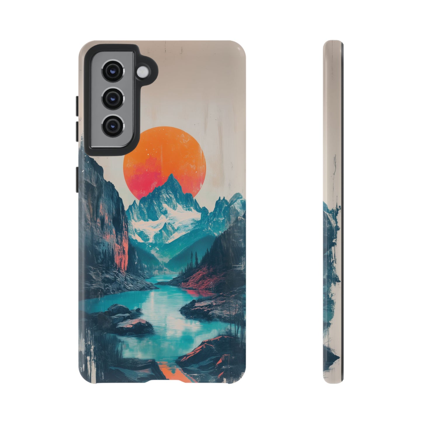 Blue Mountain Orange Sun Risograph