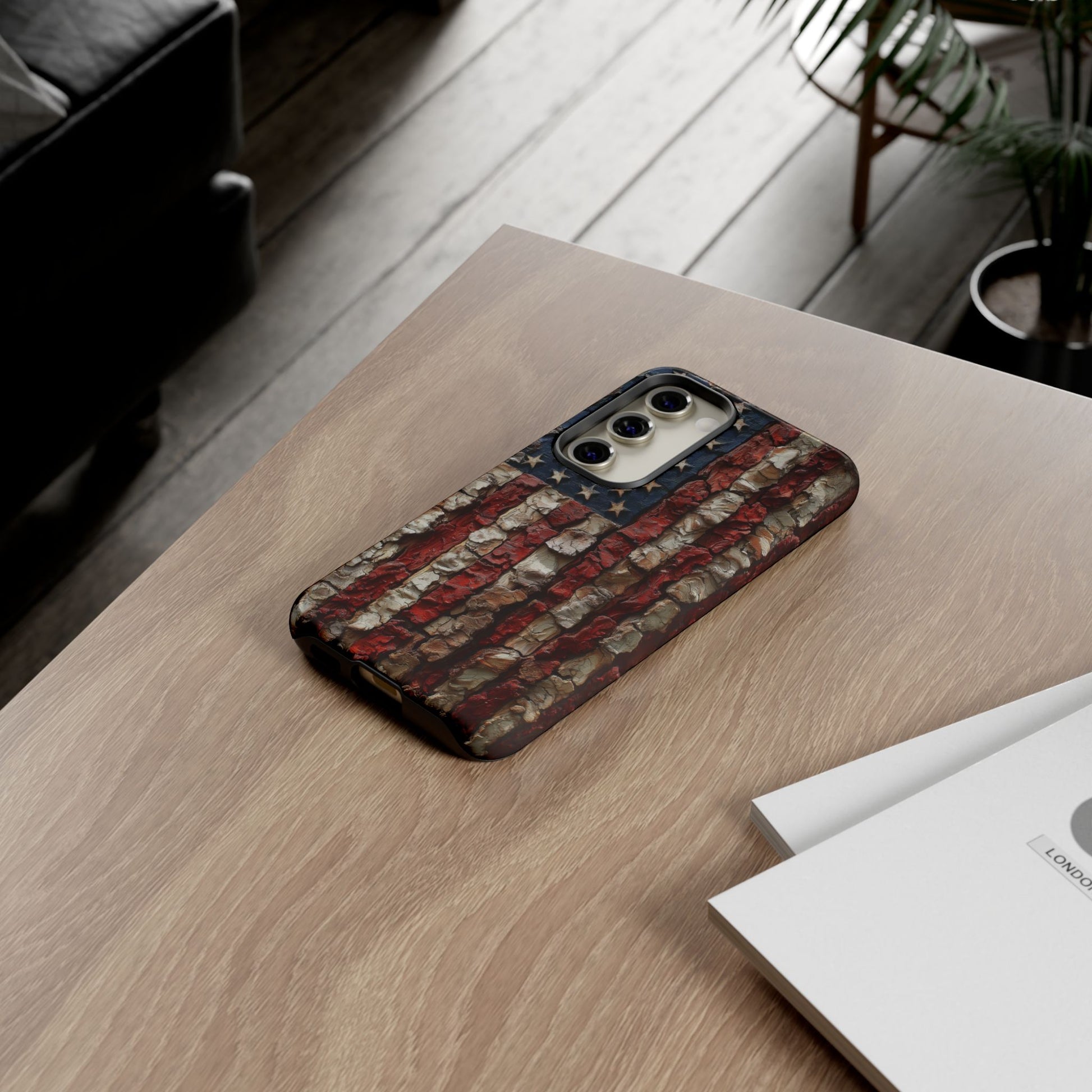 American Flag Bark Wood UV Print