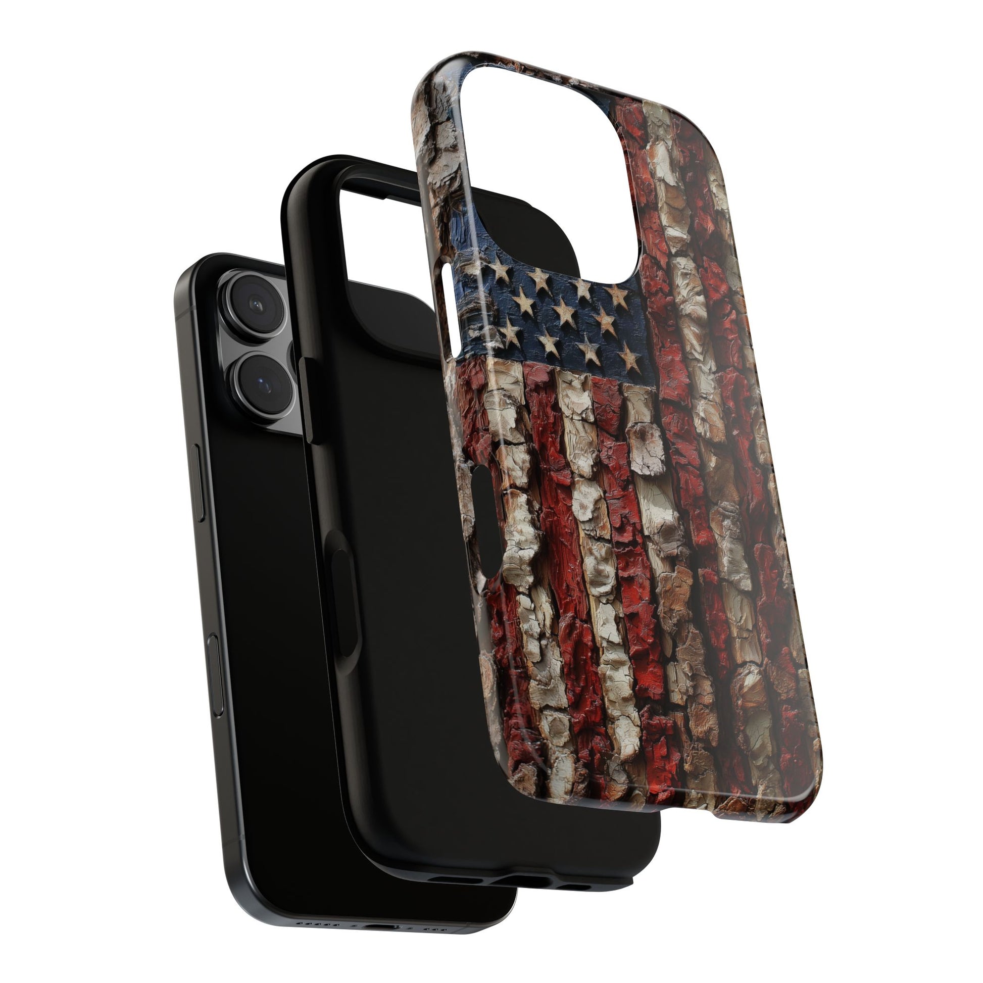 American Flag Bark Wood UV Print