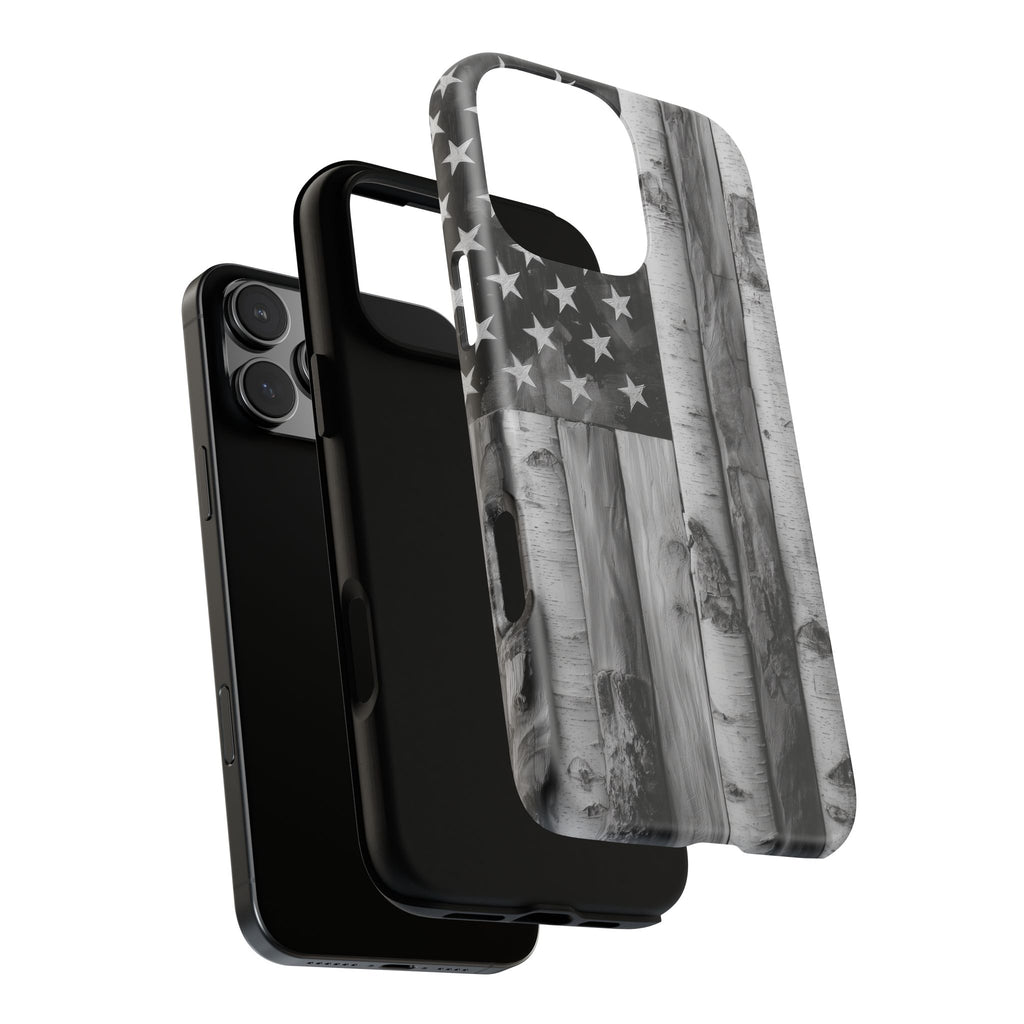American Flag Flat Gray Wood Tone