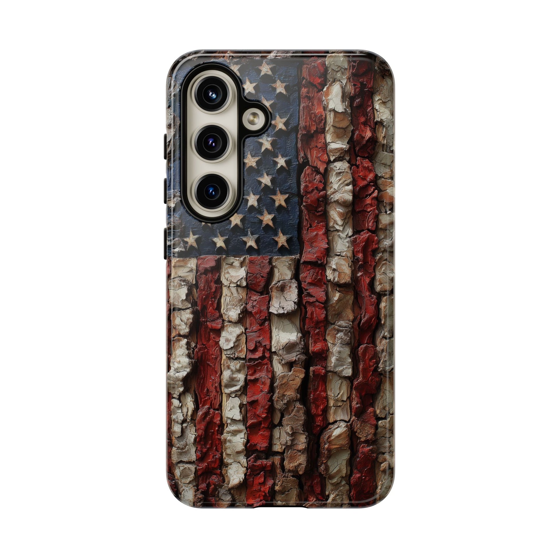 American Flag Bark Wood UV Print