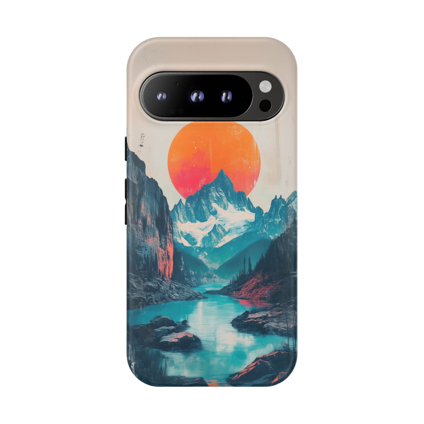 Blue Mountain Orange Sun Risograph