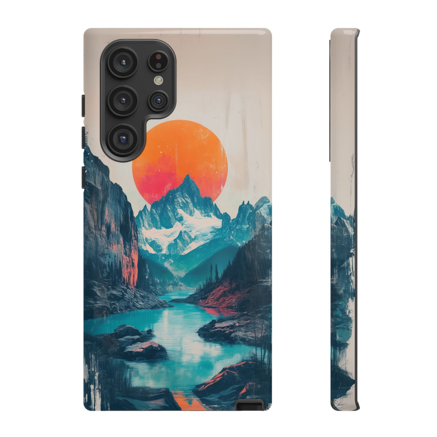 Blue Mountain Orange Sun Risograph