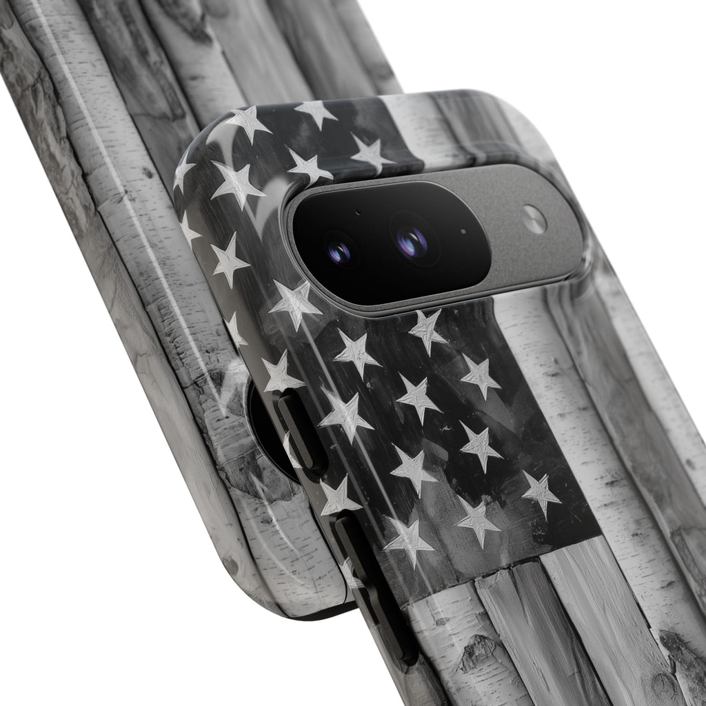 American Flag Flat Gray Wood Tone