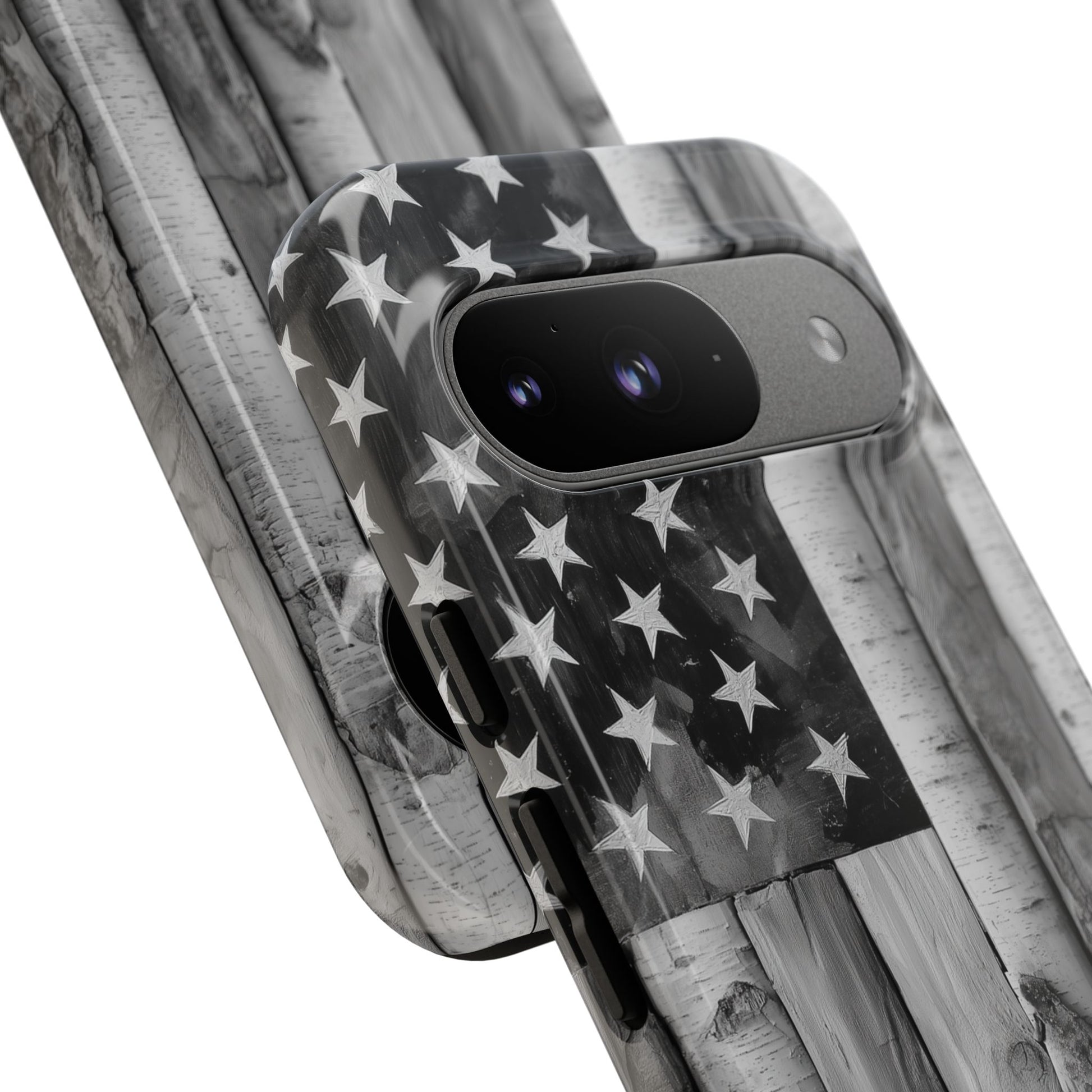 American Flag Flat Gray Wood Tone