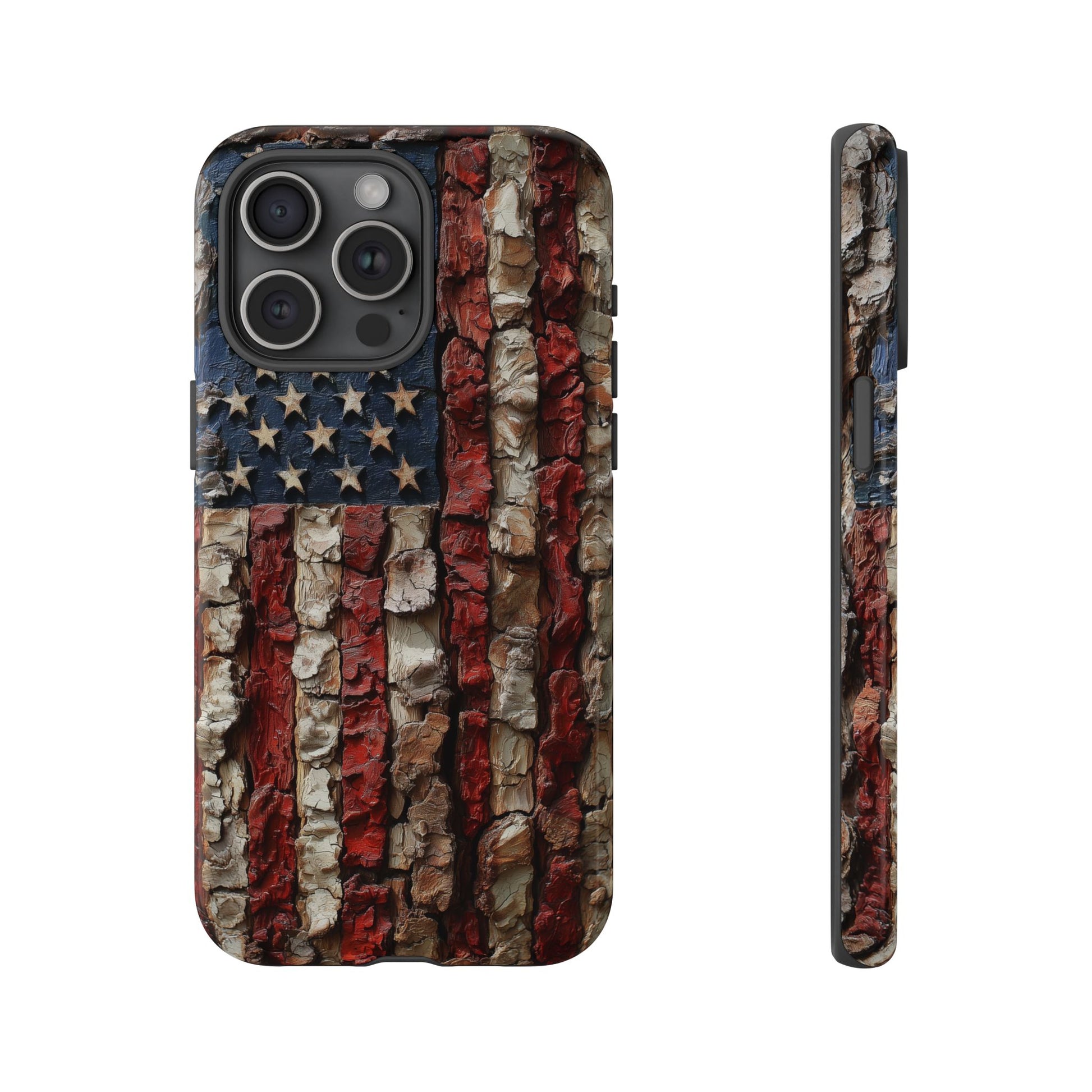 American Flag Bark Wood UV Print