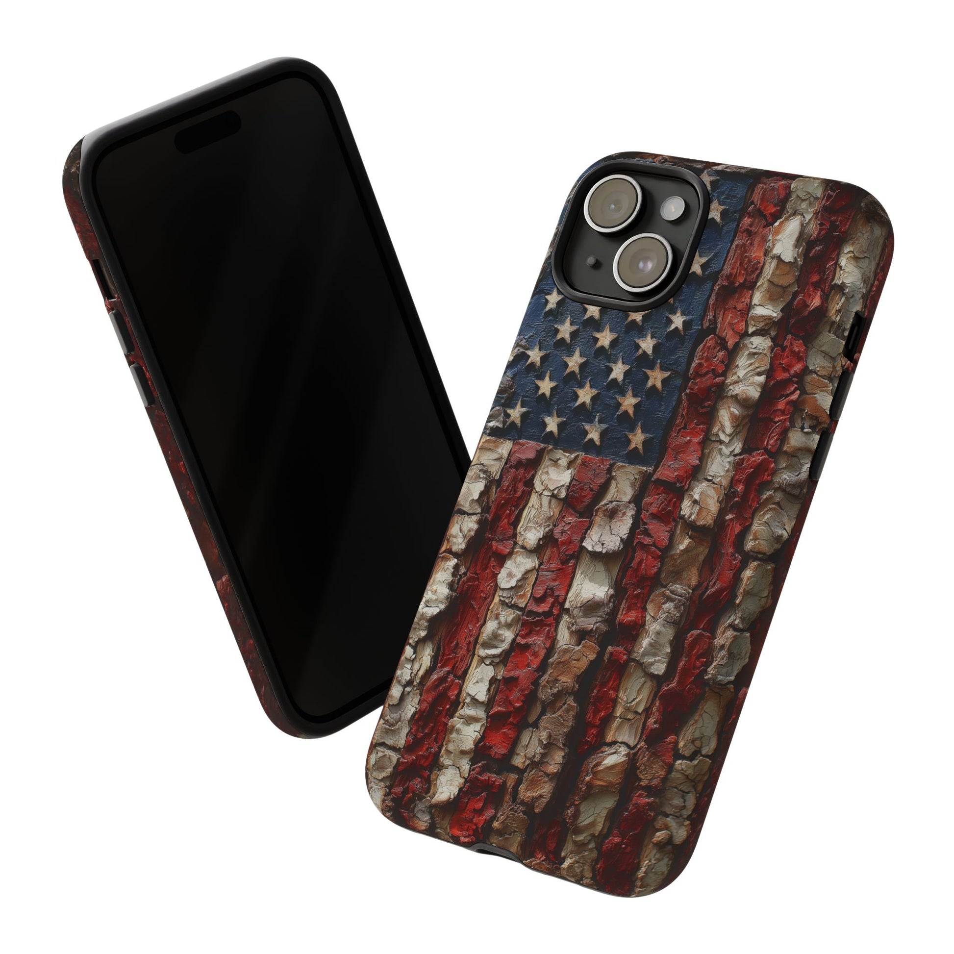 American Flag Bark Wood UV Print