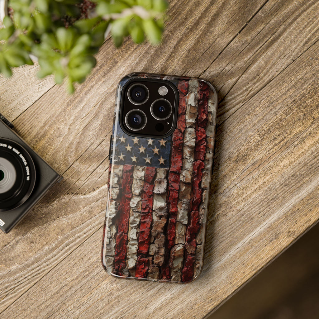 American Flag Bark Wood UV Print