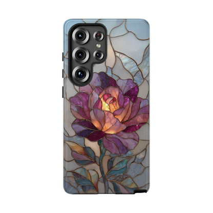 Blooming Rose Flower Silver Stained Glass