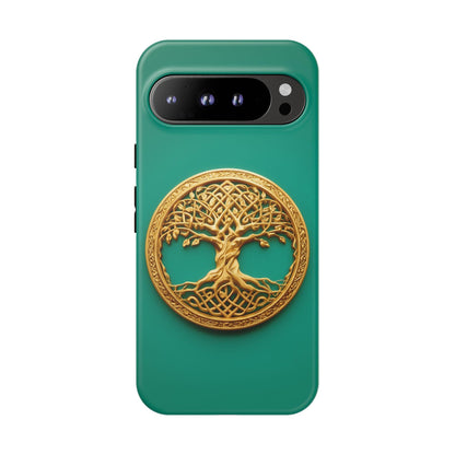 Golden Yggdrasil Celtic Tree Teal