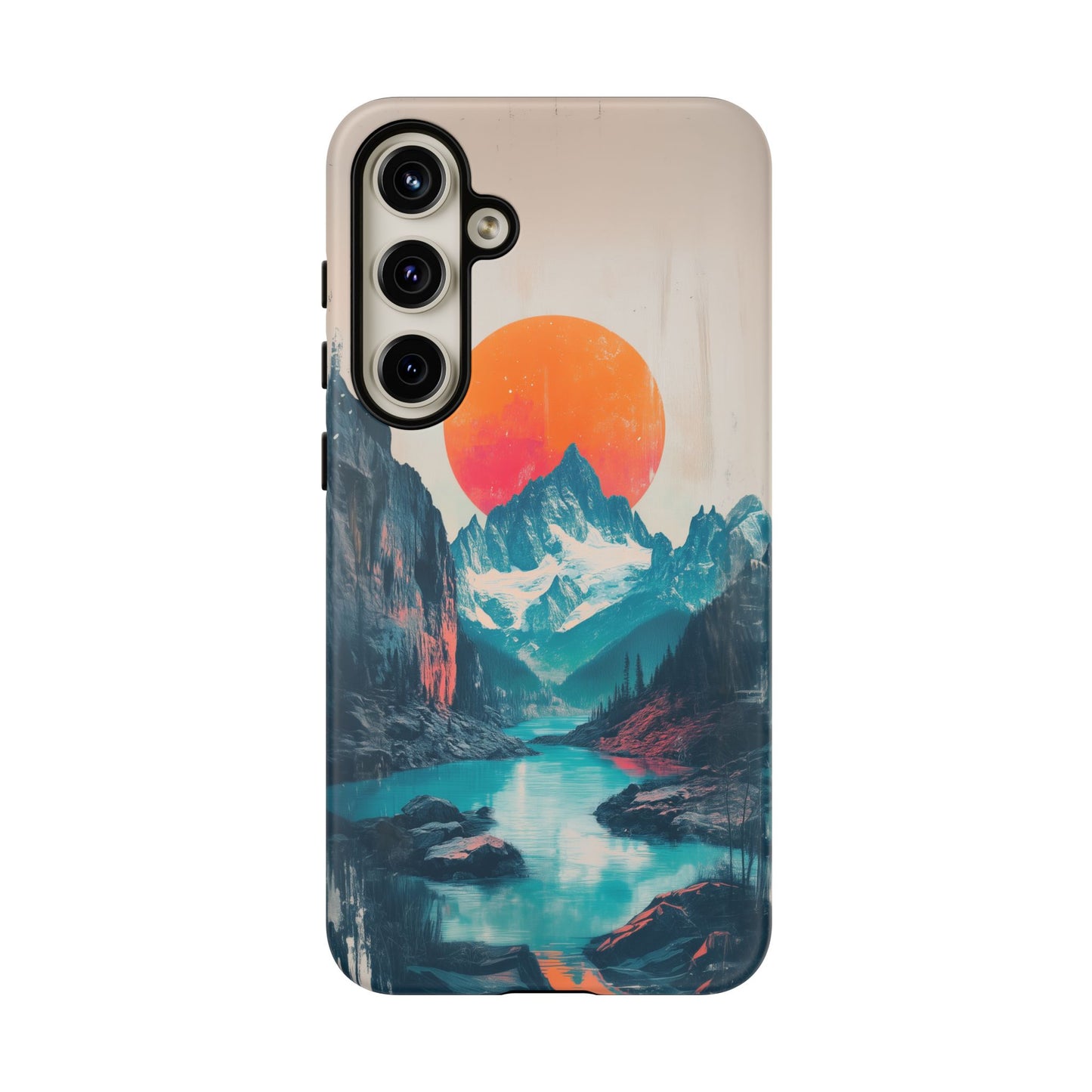 Blue Mountain Orange Sun Risograph