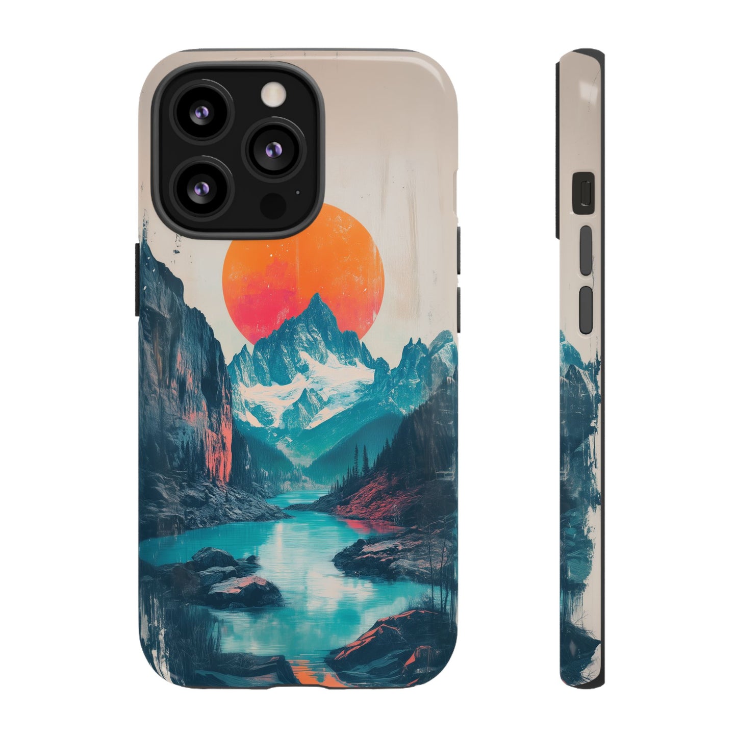 Blue Mountain Orange Sun Risograph