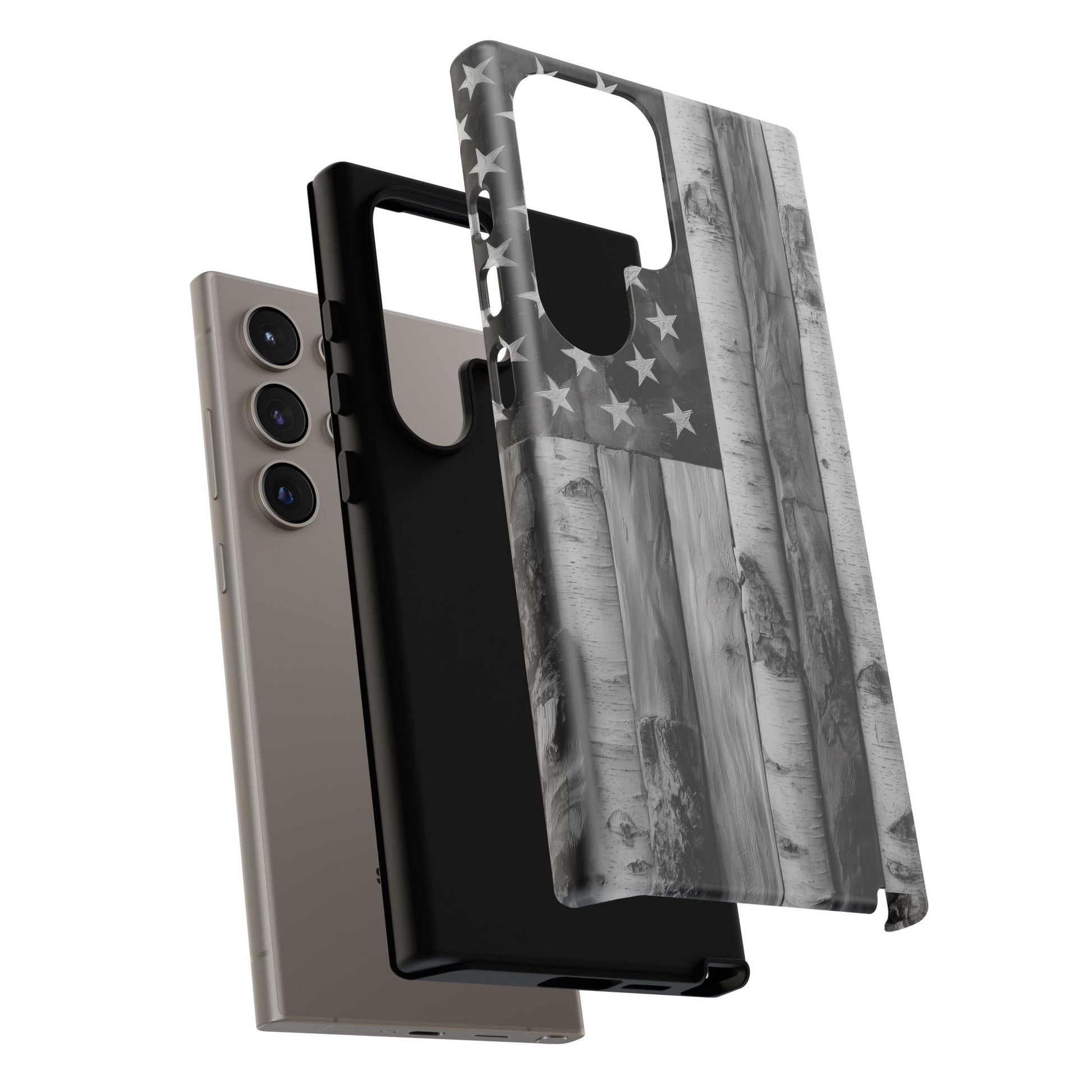 American Flag Flat Gray Wood Tone