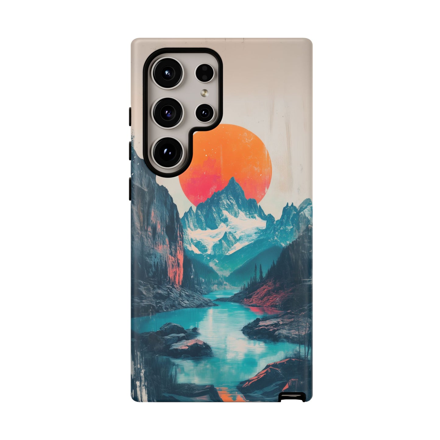 Blue Mountain Orange Sun Risograph