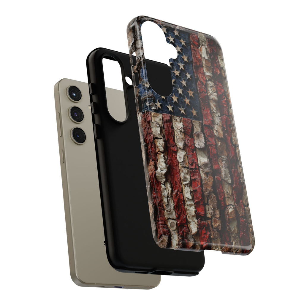 American Flag Bark Wood UV Print
