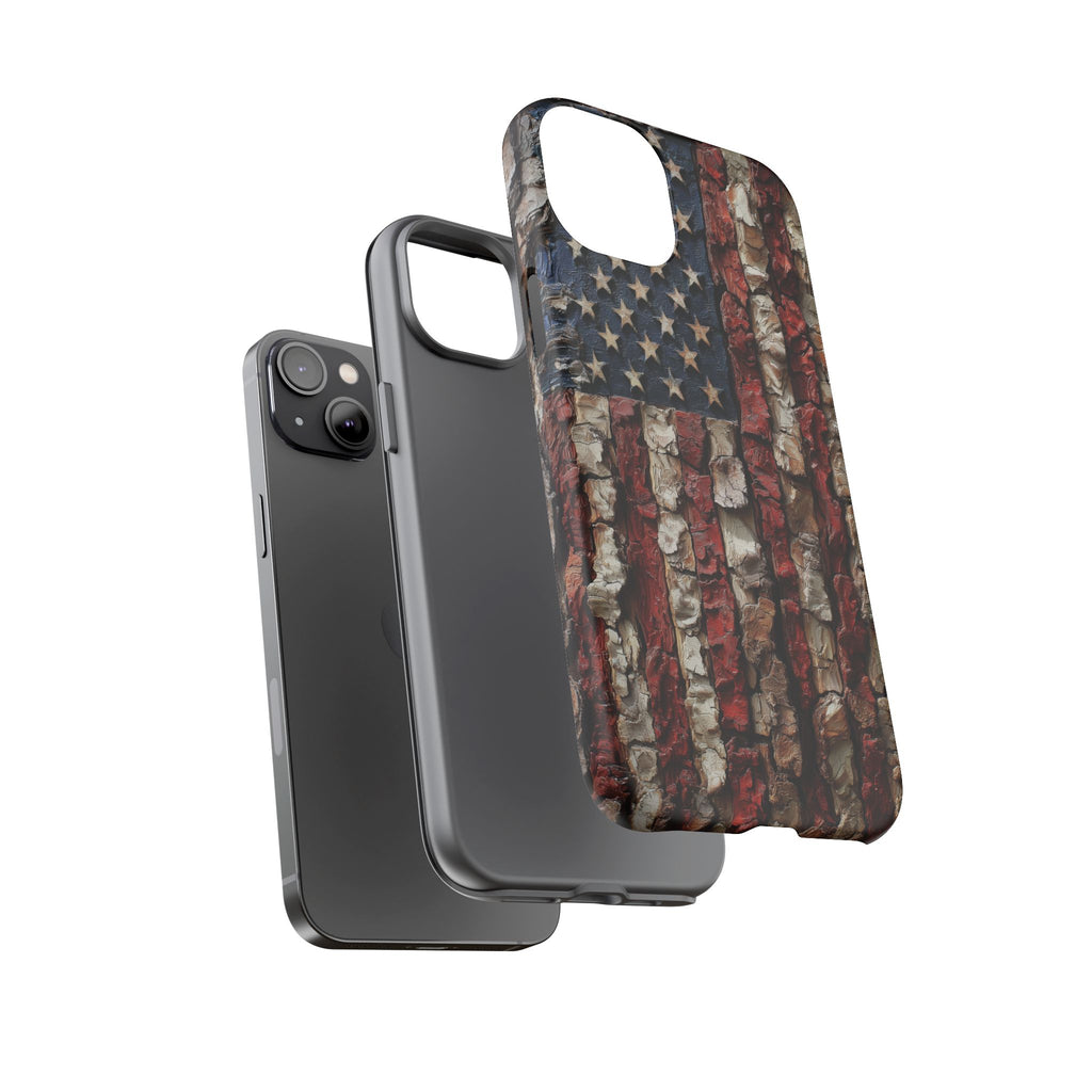 American Flag Bark Wood UV Print