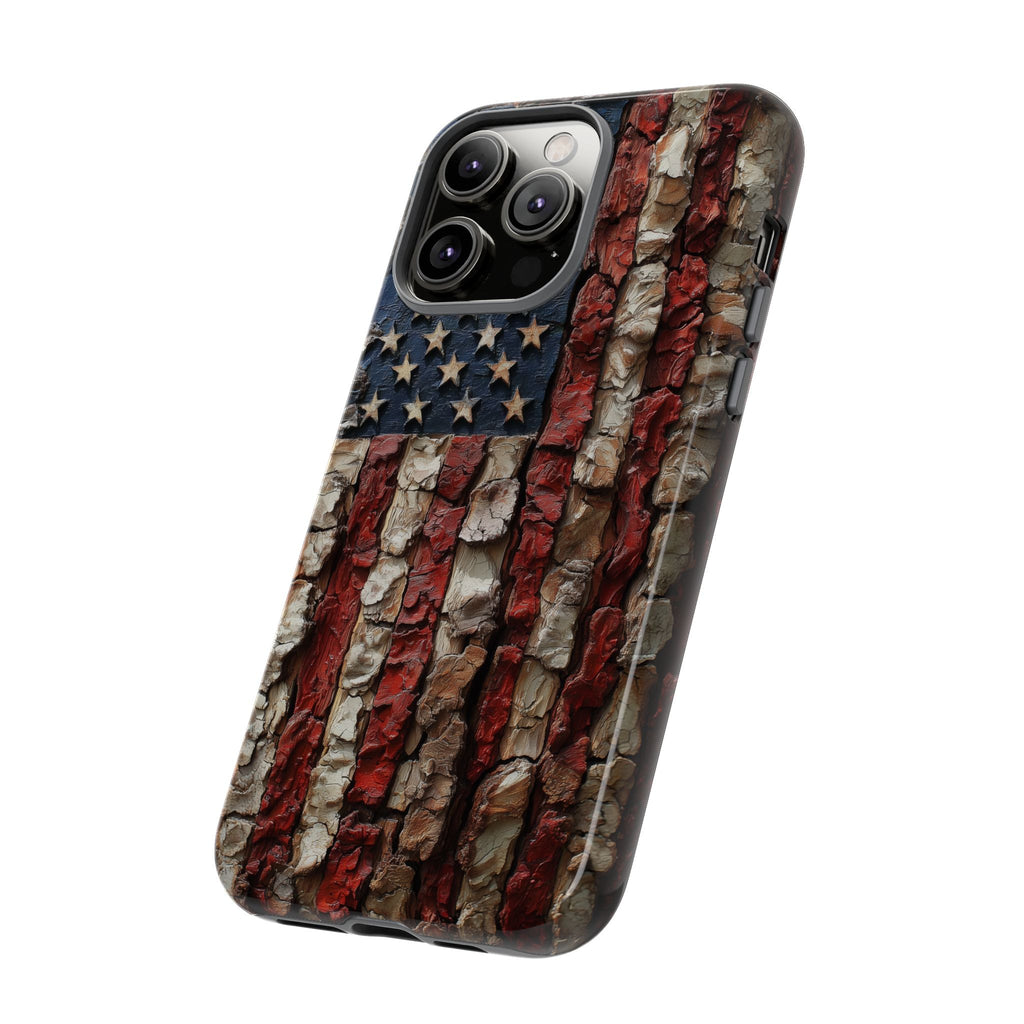 American Flag Bark Wood UV Print