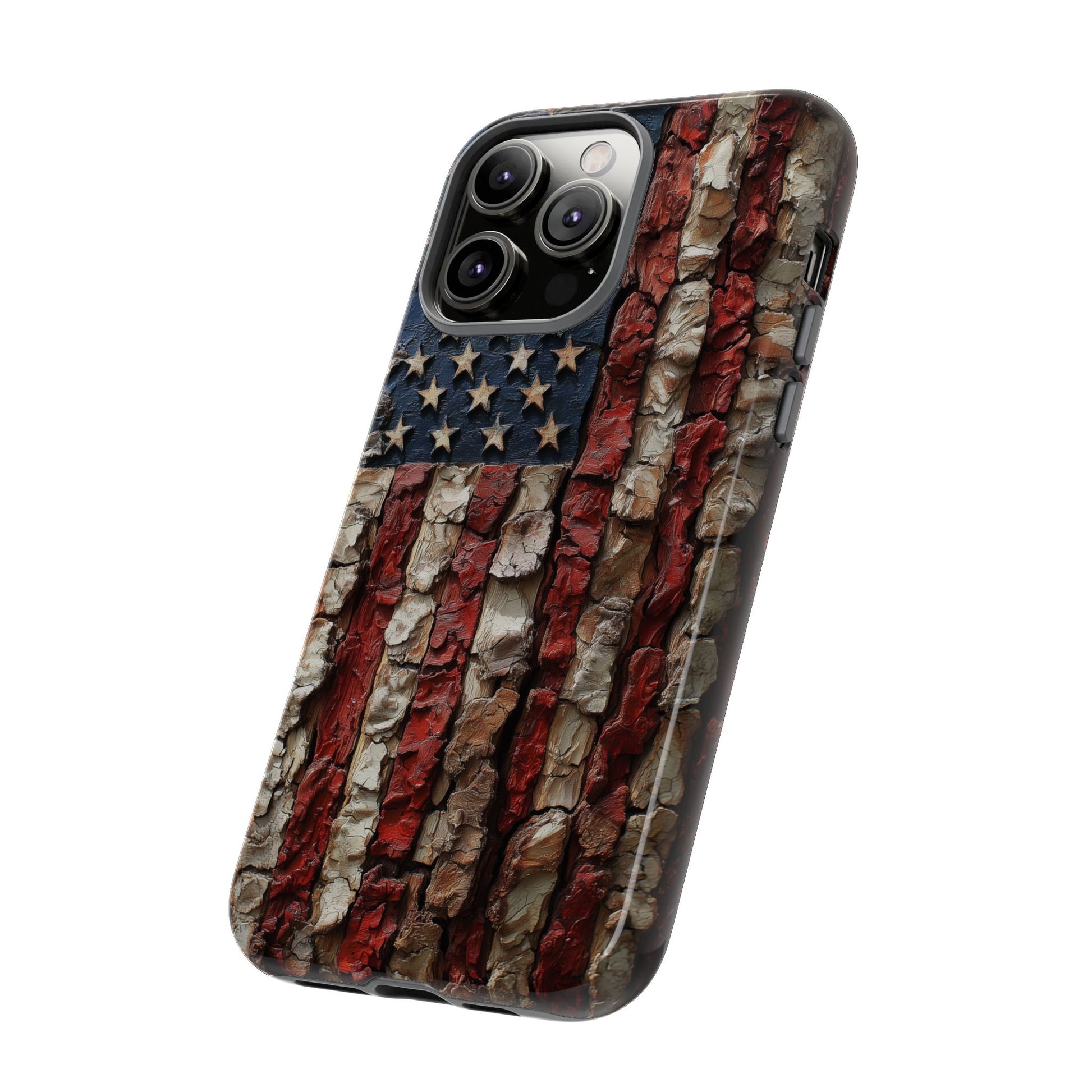 American Flag Bark Wood UV Print
