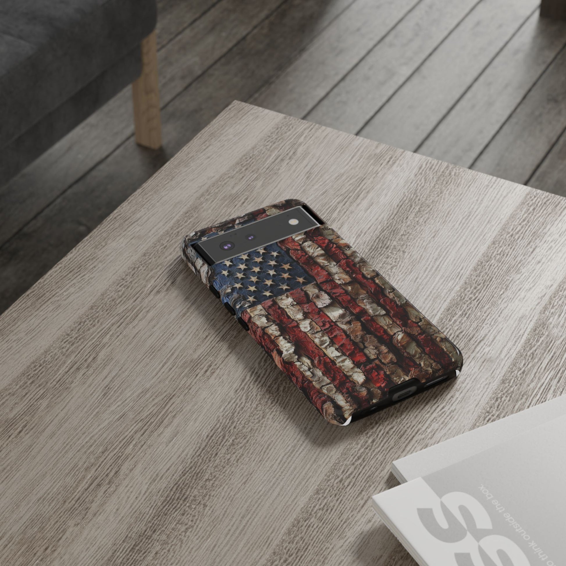 American Flag Bark Wood UV Print