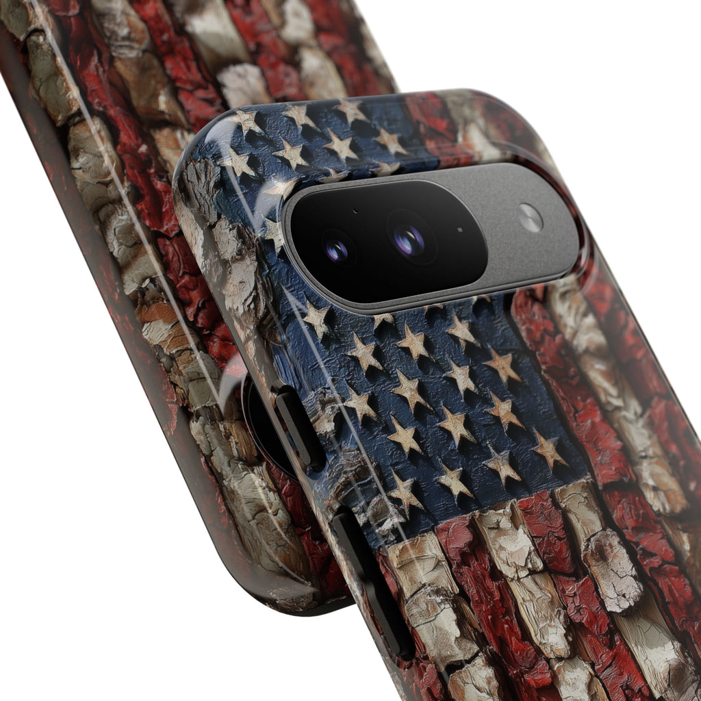 American Flag Bark Wood UV Print