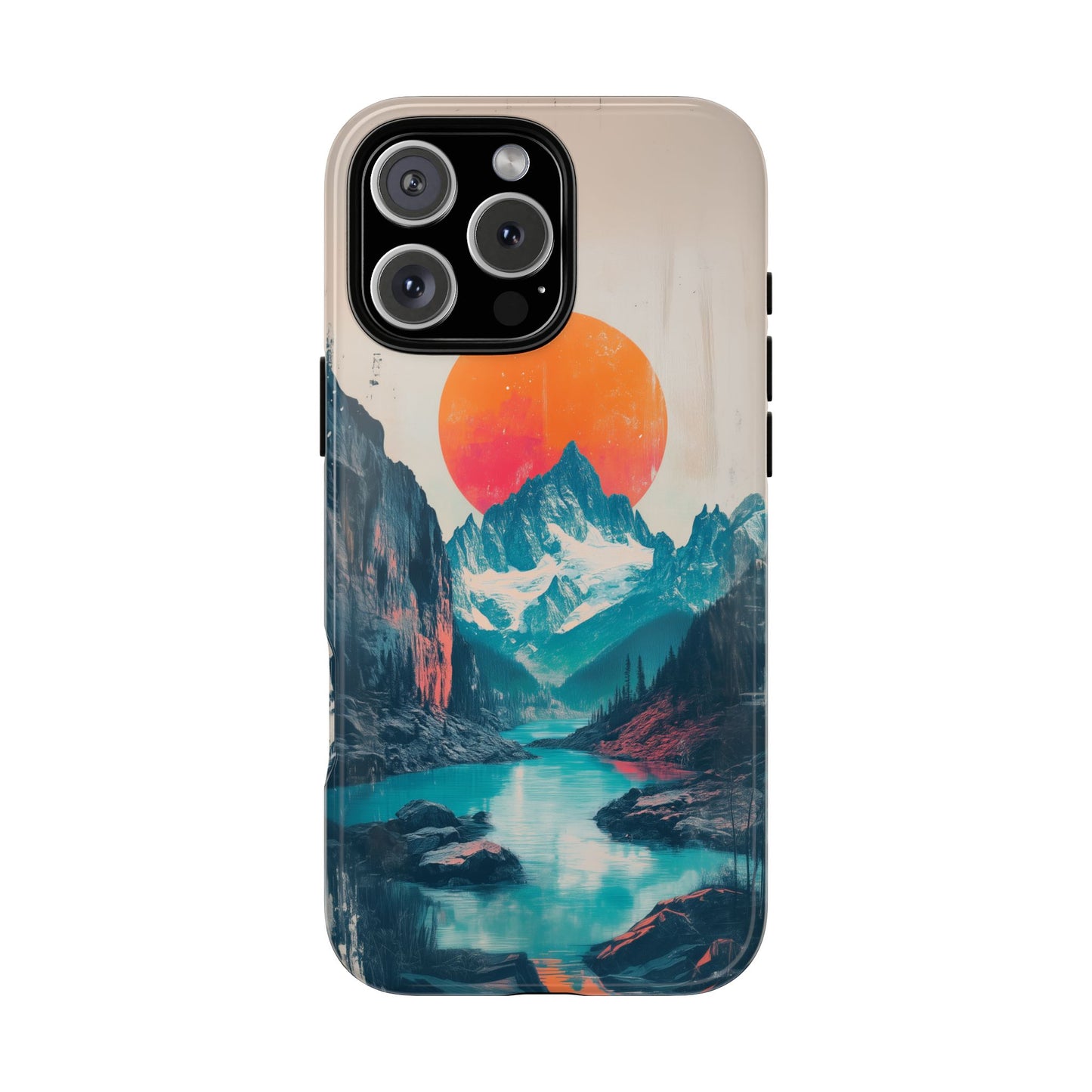 Blue Mountain Orange Sun Risograph