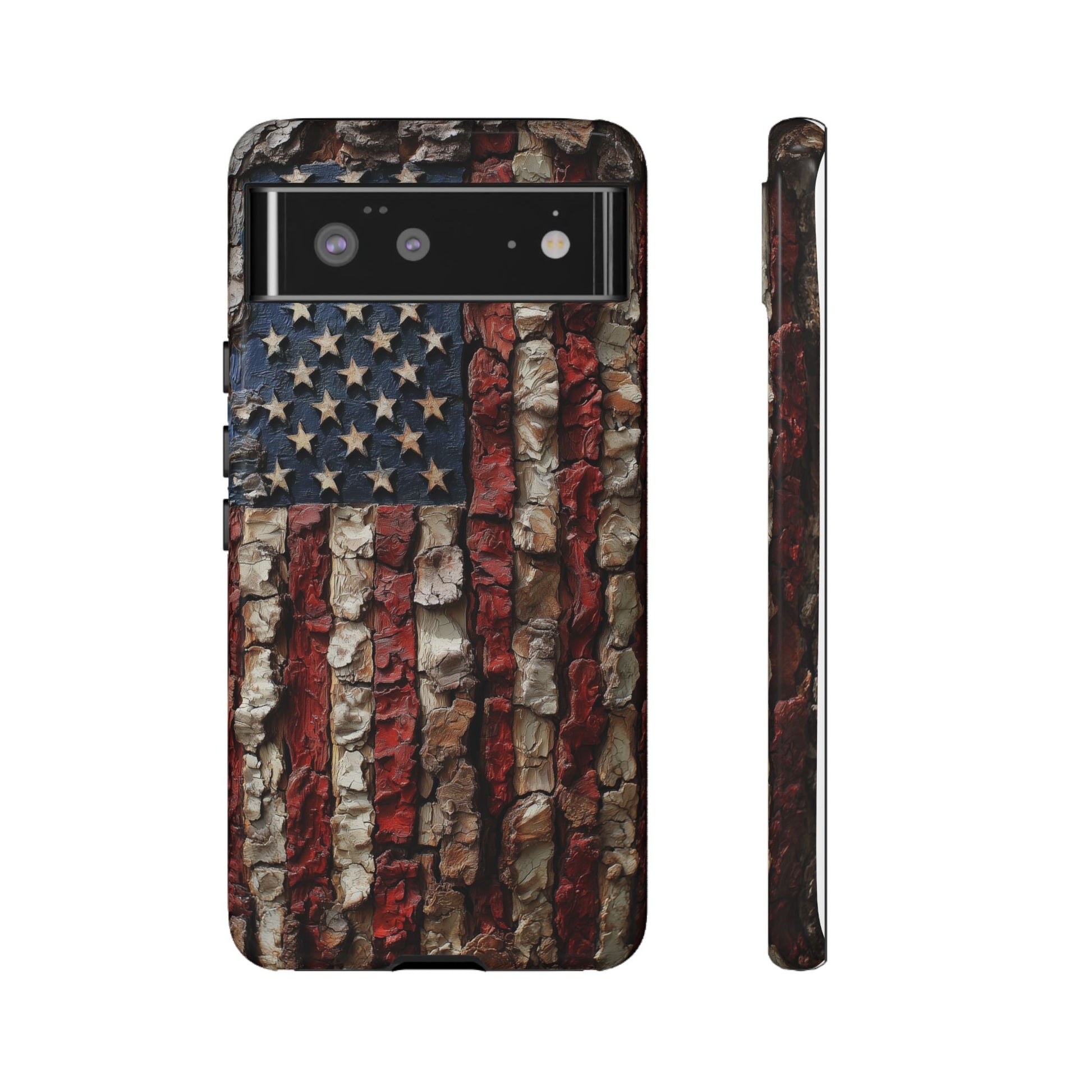 American Flag Bark Wood UV Print