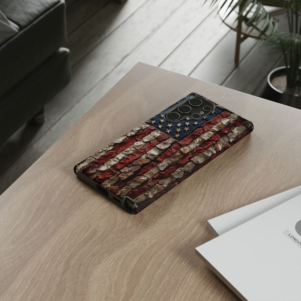 American Flag Bark Wood UV Print