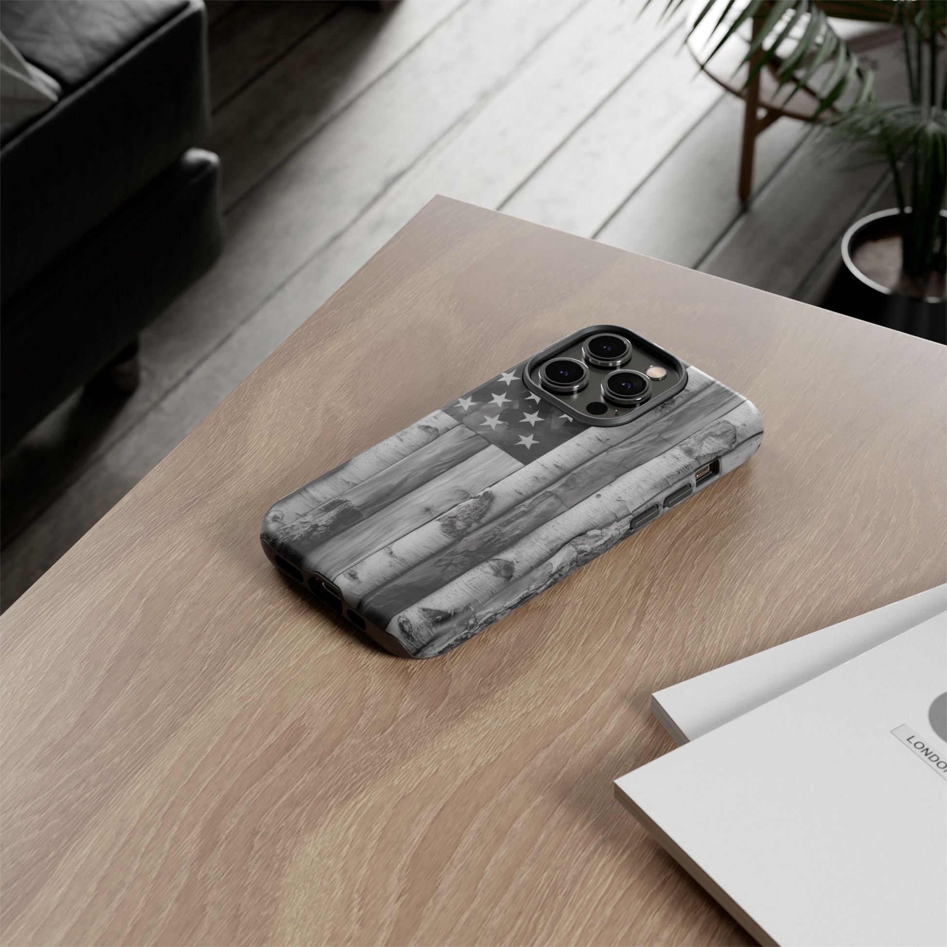 American Flag Flat Gray Wood Tone