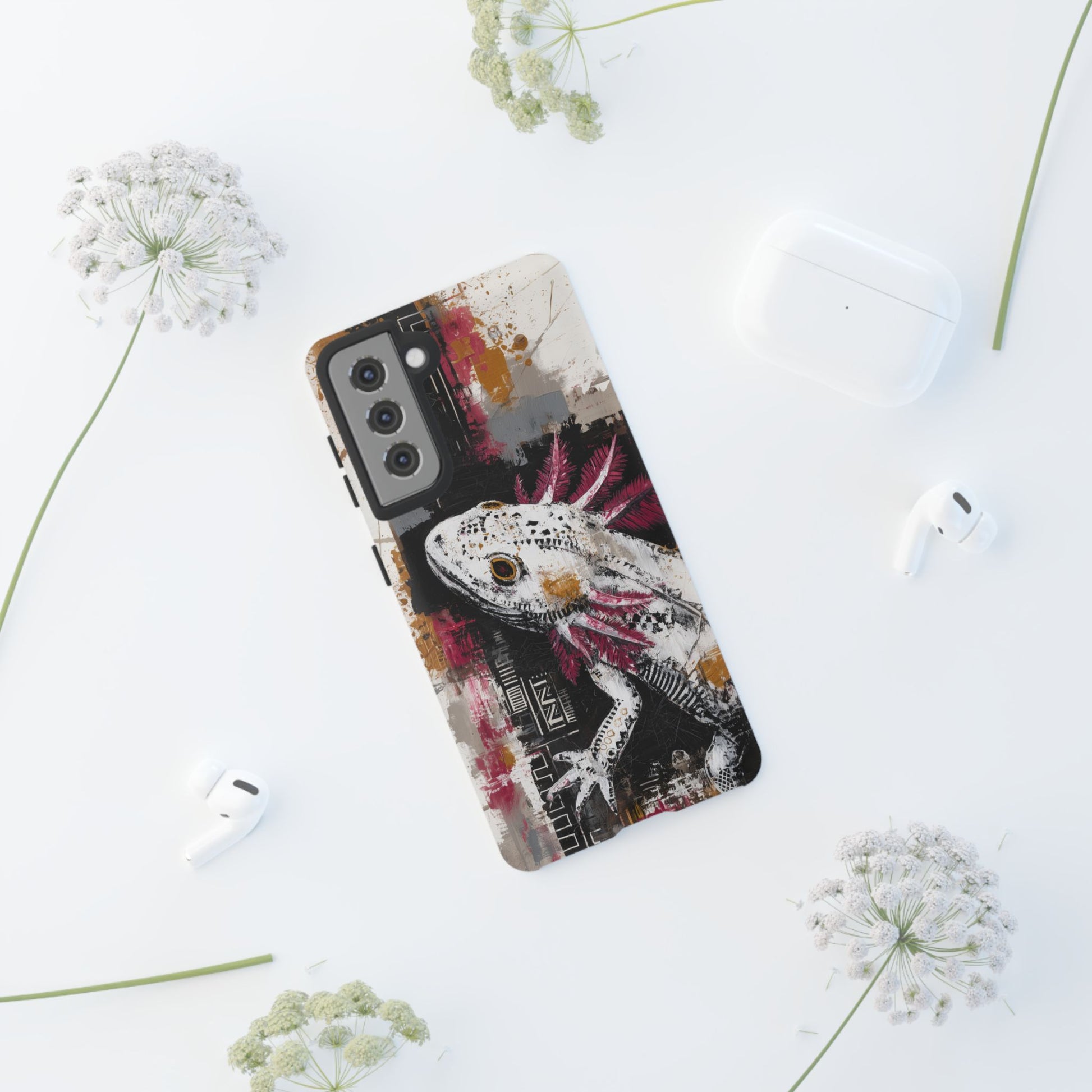 Abstract Axolotl White Pink Artwork