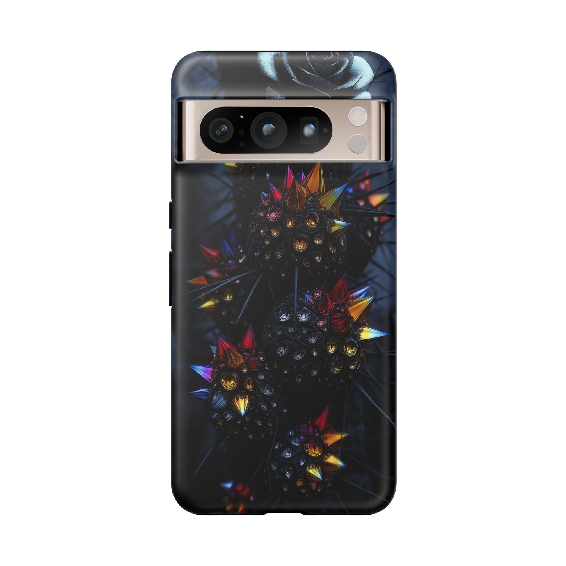 Black Cactus Colorful Glass Shards Dark Desert