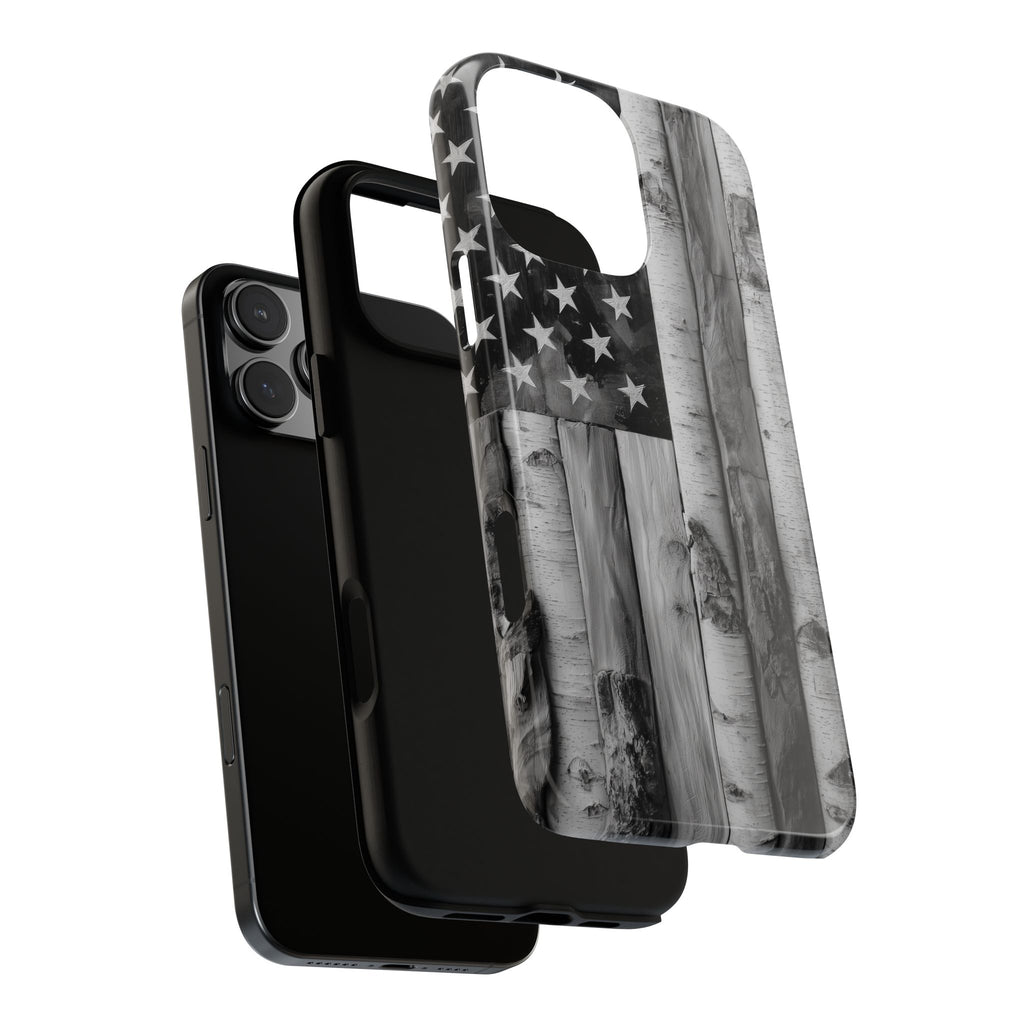 American Flag Flat Gray Wood Tone