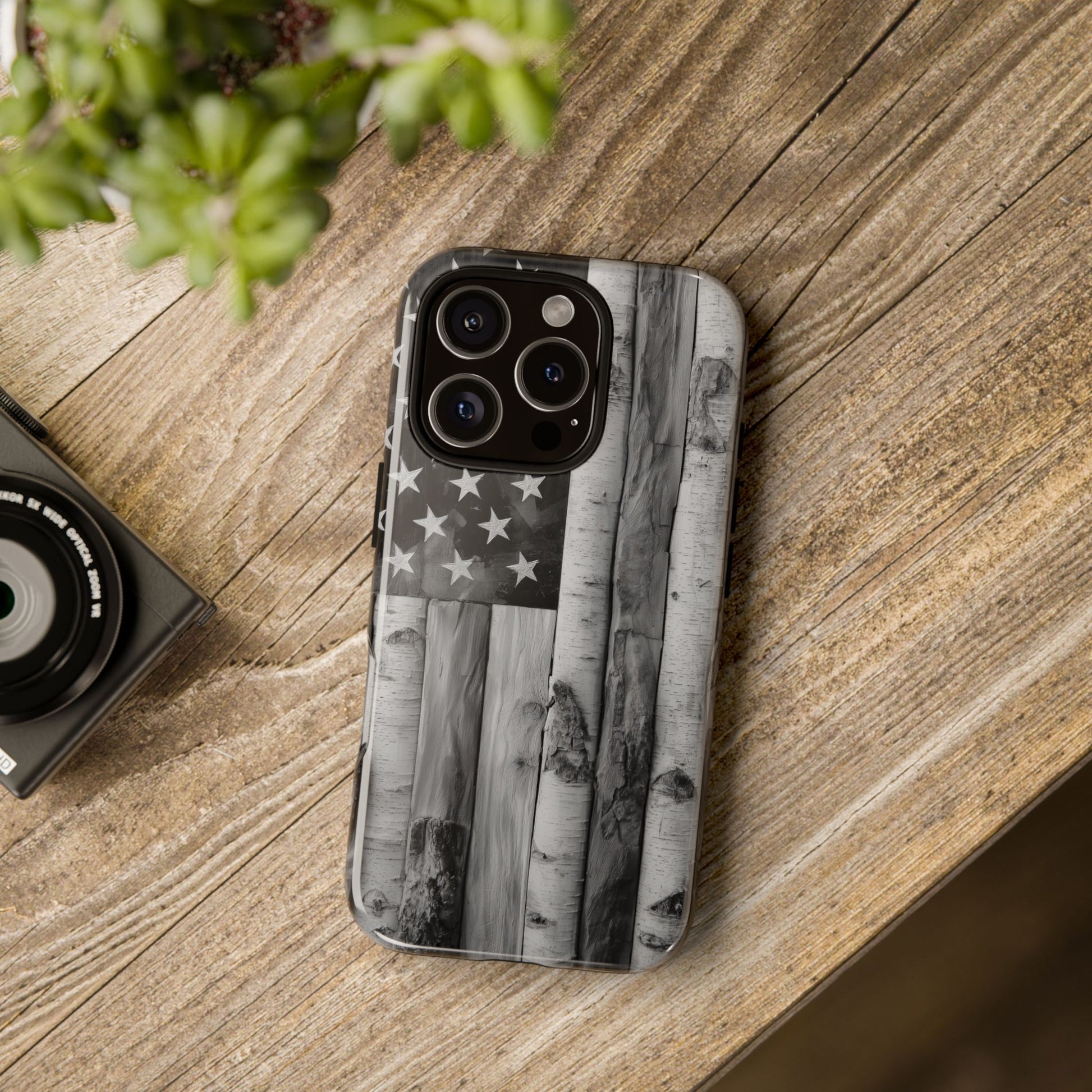 American Flag Flat Gray Wood Tone