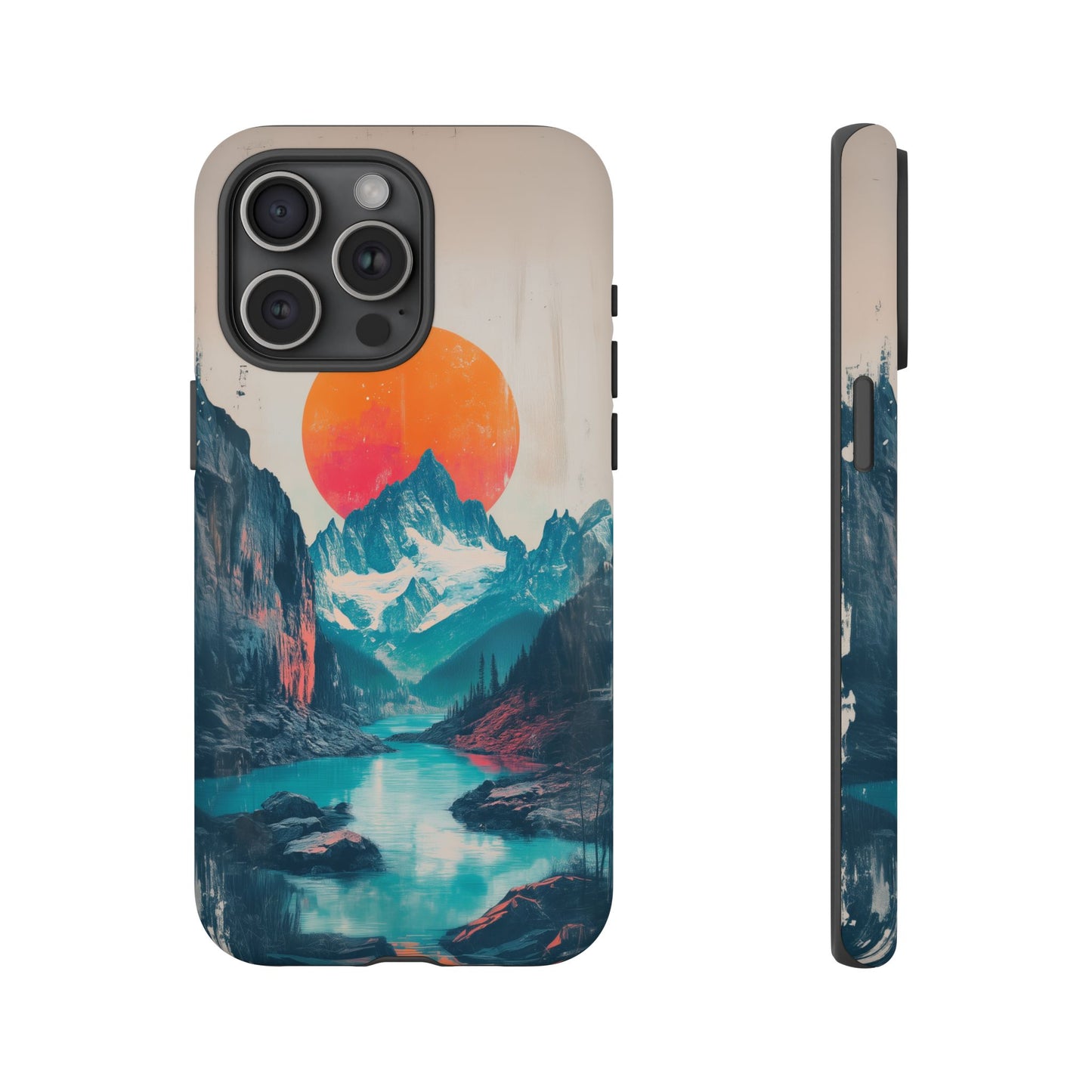 Blue Mountain Orange Sun Risograph