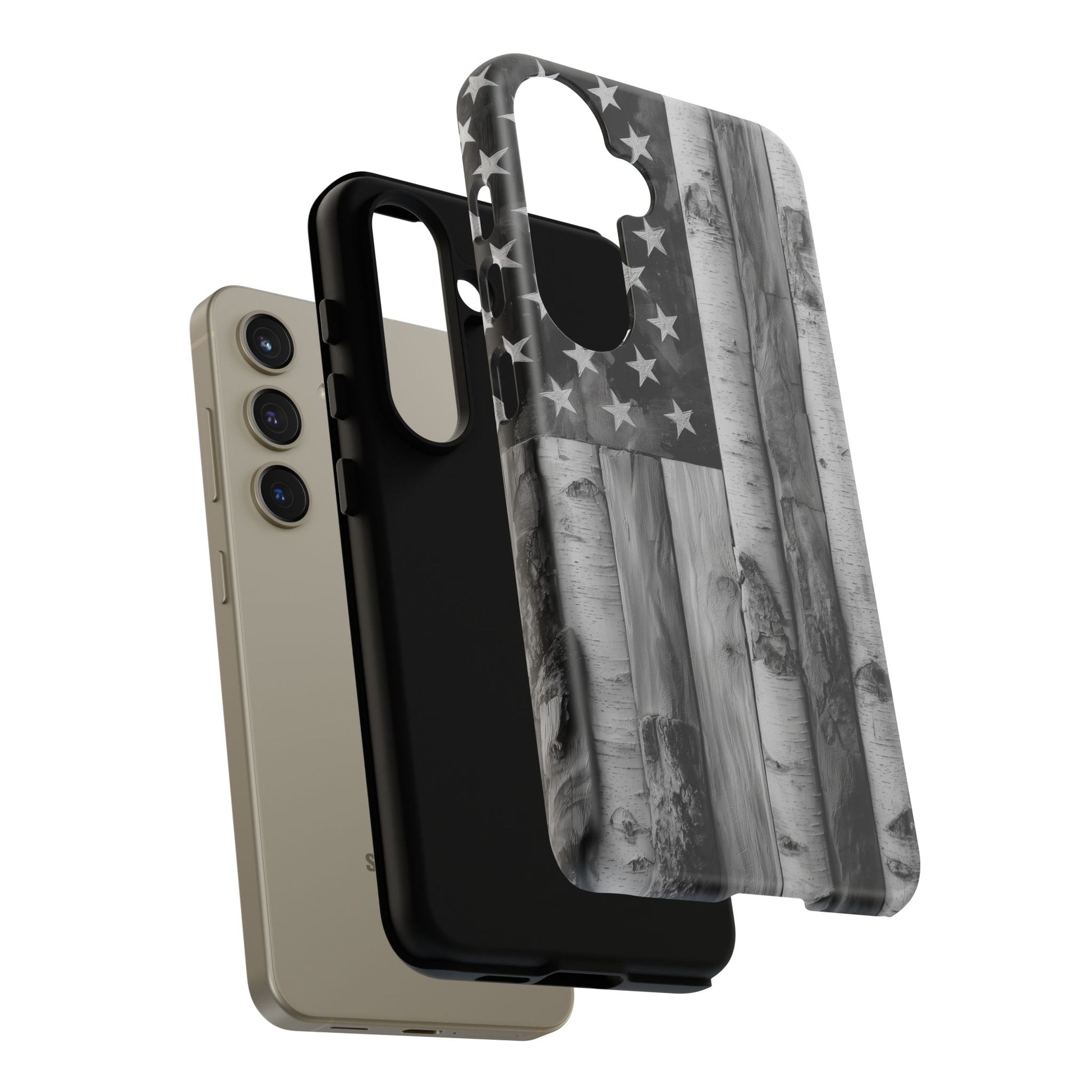 American Flag Flat Gray Wood Tone