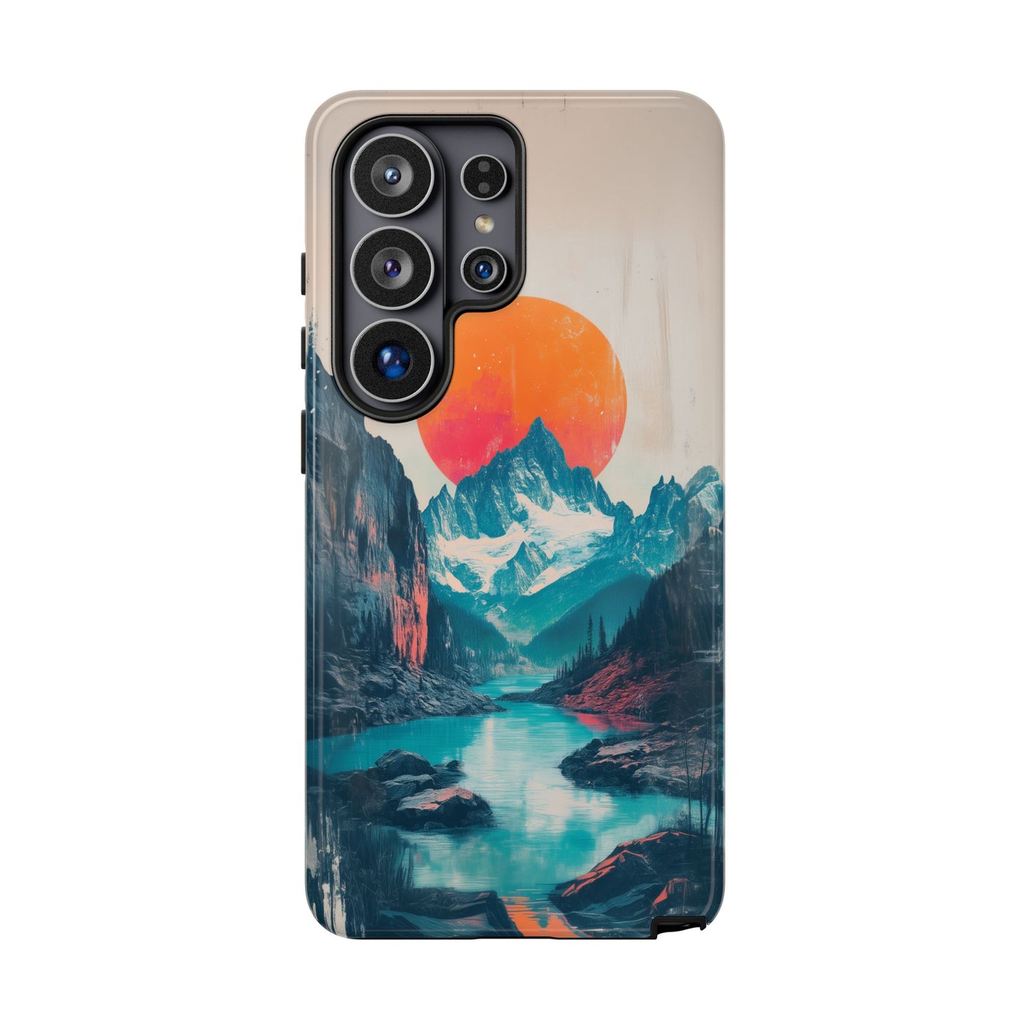 Blue Mountain Orange Sun Risograph