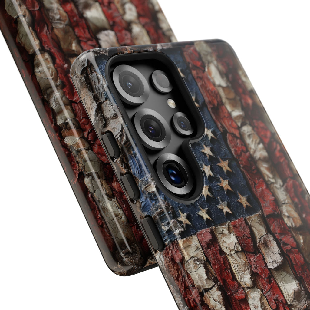 American Flag Bark Wood UV Print