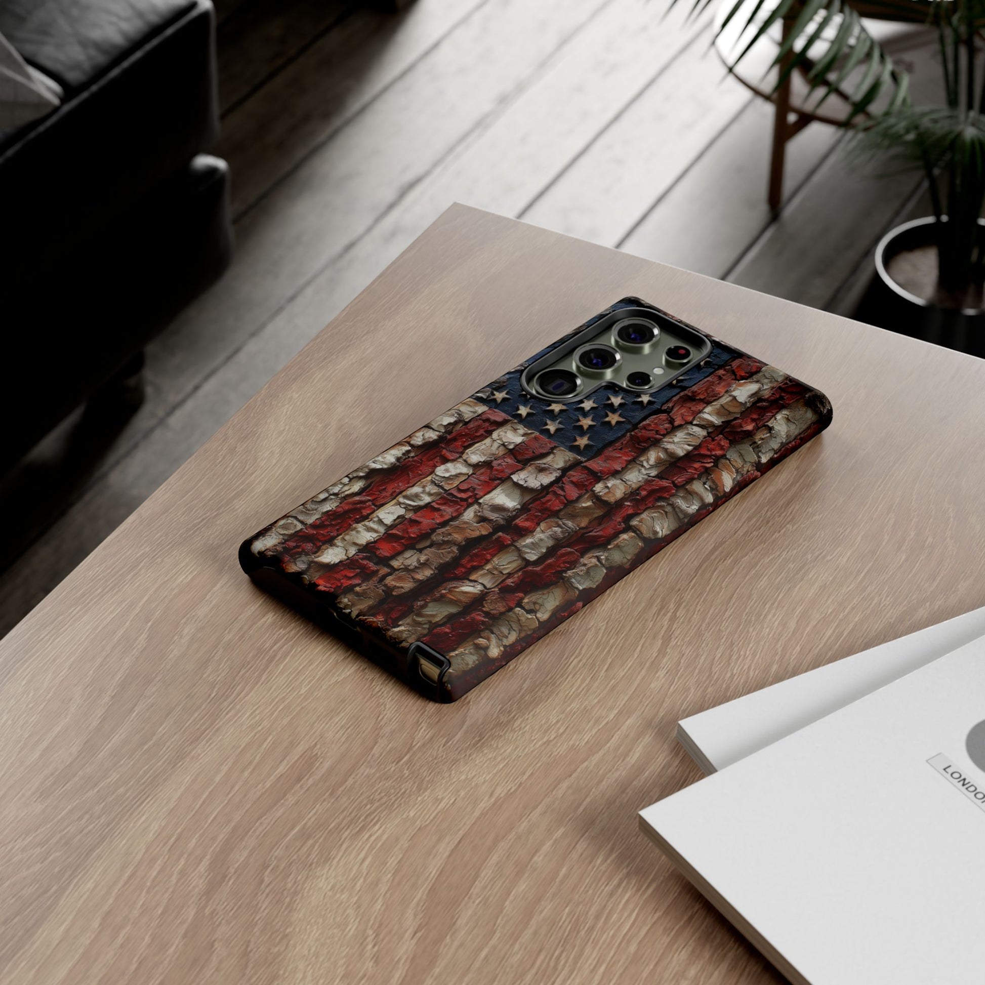 American Flag Bark Wood UV Print