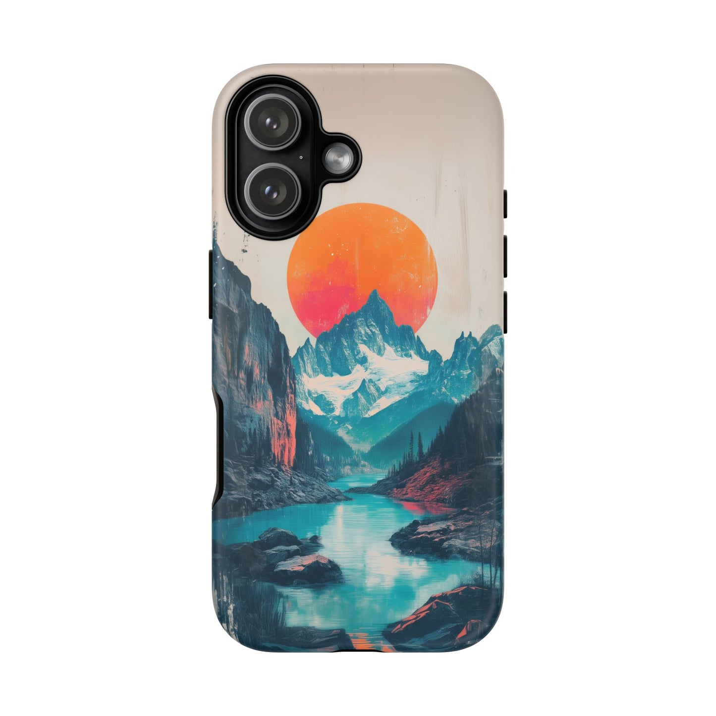 Blue Mountain Orange Sun Risograph