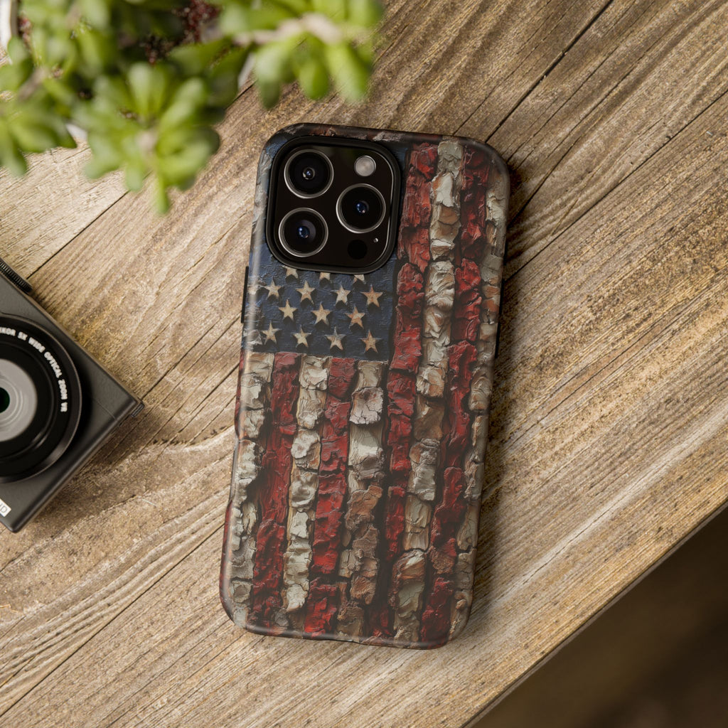 American Flag Bark Wood UV Print