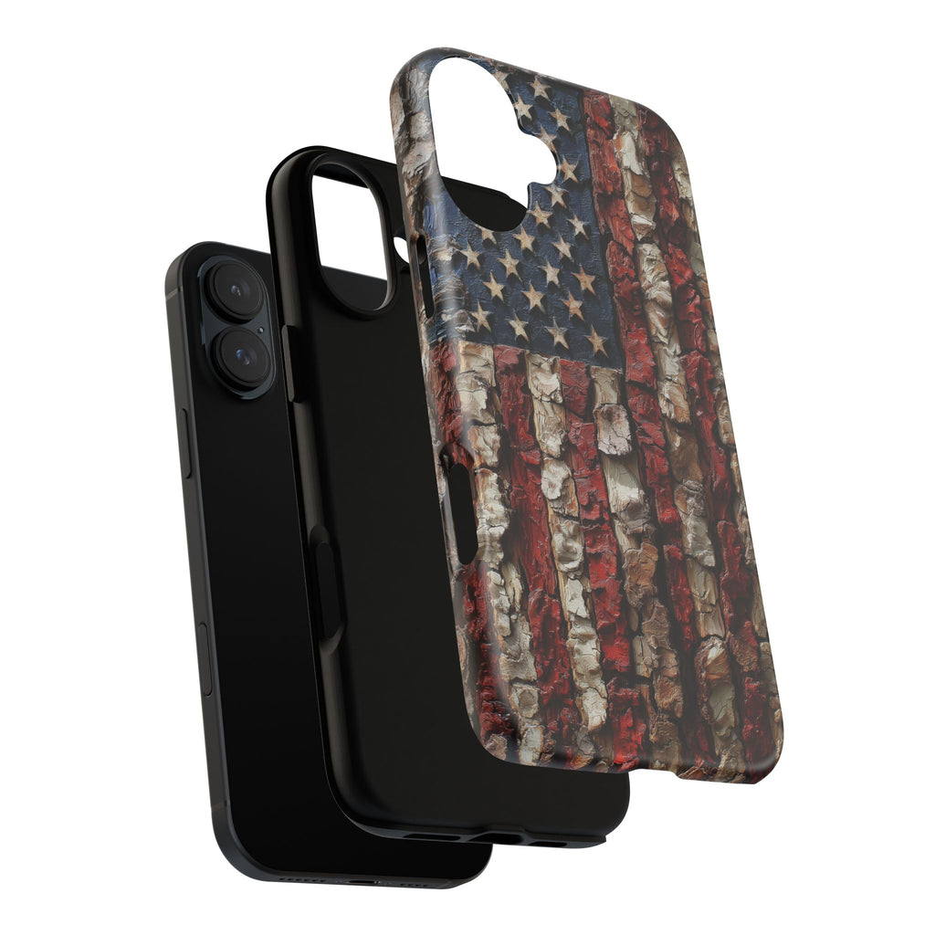 American Flag Bark Wood UV Print