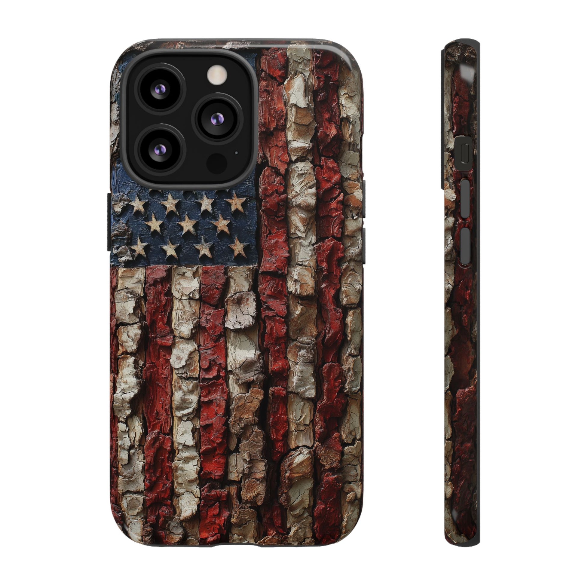 American Flag Bark Wood UV Print