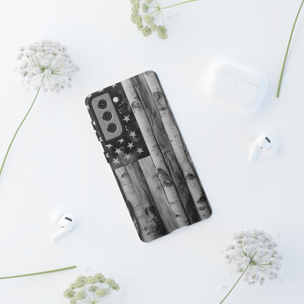 American Flag Flat Gray Wood Tone