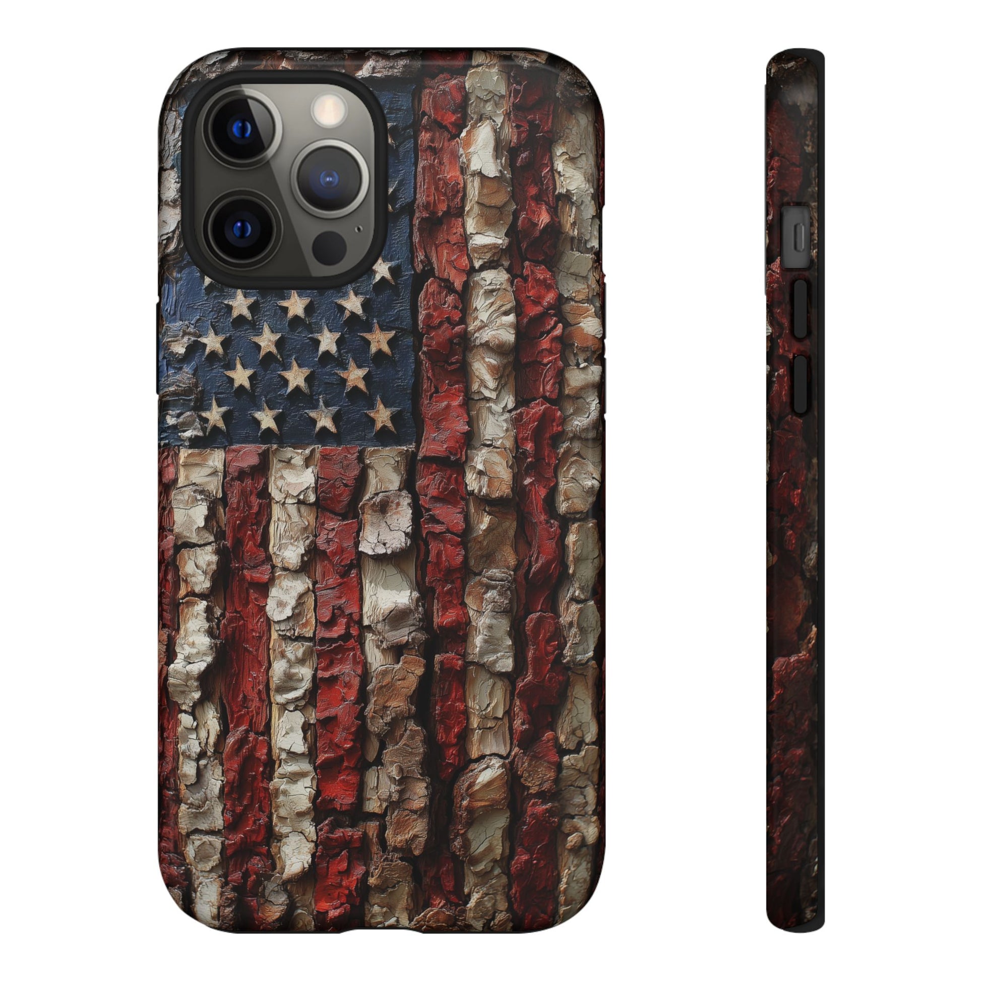 American Flag Bark Wood UV Print