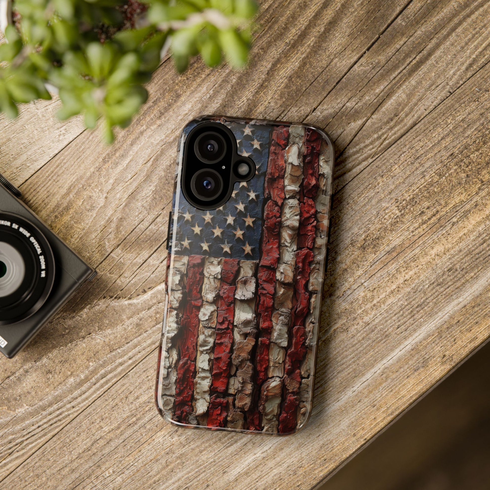 American Flag Bark Wood UV Print