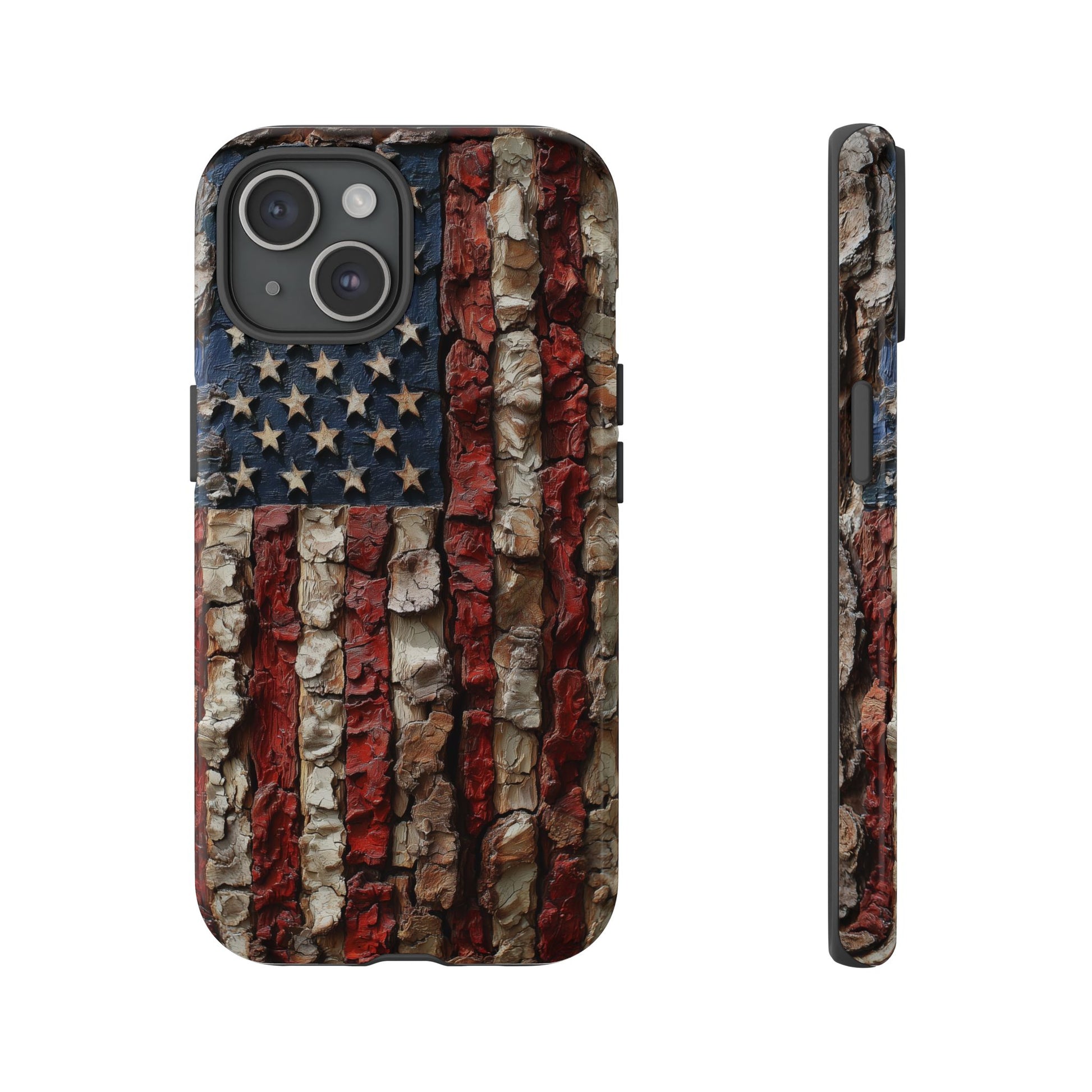 American Flag Bark Wood UV Print