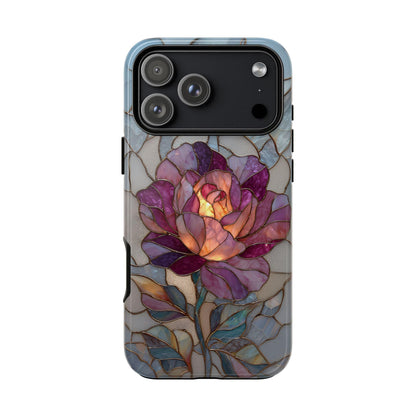 Blooming Rose Flower Silver Stained Glass