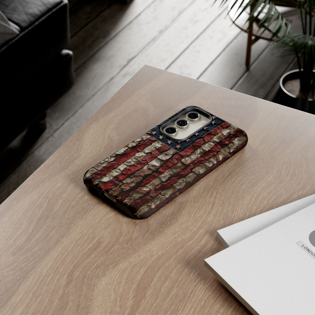 American Flag Bark Wood UV Print